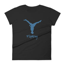 Load image into Gallery viewer, Women's Short Sleeve T-Shirt - Blue Split Leg Logo