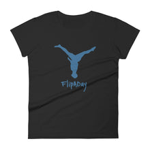 Load image into Gallery viewer, Women&#39;s Short Sleeve T-Shirt - Blue Split Leg Logo
