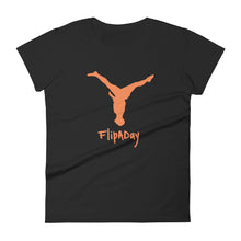 Load image into Gallery viewer, Women&#39;s Short Sleeve T-Shirt -  Orange Split Leg Logo
