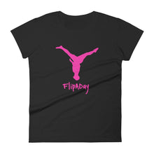 Load image into Gallery viewer, Women&#39;s Short Sleeve T-Shirt -  Pink Split Leg Logo
