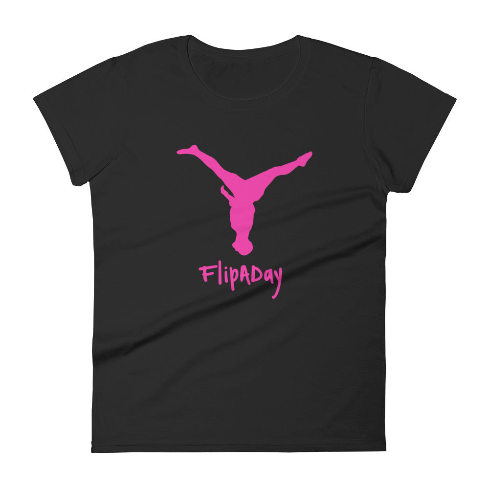 Women's Short Sleeve T-Shirt -  Pink Split Leg Logo