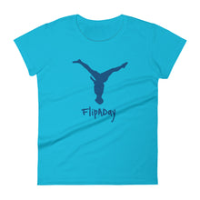 Load image into Gallery viewer, Women&#39;s Short Sleeve T-Shirt - Blue Split Leg Logo
