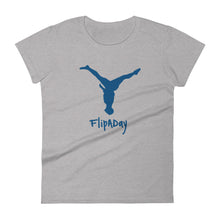 Load image into Gallery viewer, Women&#39;s Short Sleeve T-Shirt - Blue Split Leg Logo
