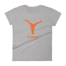 Load image into Gallery viewer, Women&#39;s Short Sleeve T-Shirt -  Orange Split Leg Logo
