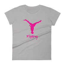 Load image into Gallery viewer, Women&#39;s Short Sleeve T-Shirt -  Pink Split Leg Logo
