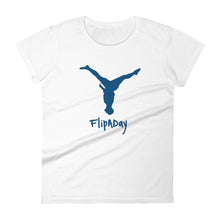 Load image into Gallery viewer, Women&#39;s Short Sleeve T-Shirt - Blue Split Leg Logo
