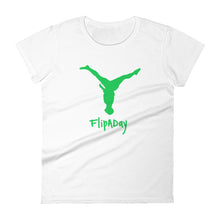 Load image into Gallery viewer, Women&#39;s Short Sleeve T-Shirt - Green Split Leg Logo
