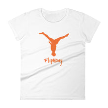 Load image into Gallery viewer, Women&#39;s Short Sleeve T-Shirt -  Orange Split Leg Logo
