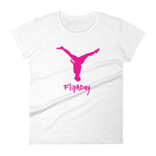 Load image into Gallery viewer, Women&#39;s Short Sleeve T-Shirt -  Pink Split Leg Logo
