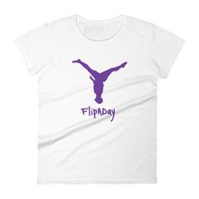 Load image into Gallery viewer, Women&#39;s Short Sleeve T-Shirt -  Purple Split Leg Logo
