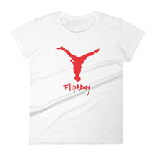 Load image into Gallery viewer, Women&#39;s Short Sleeve T-Shirt -  Red Split Leg Logo
